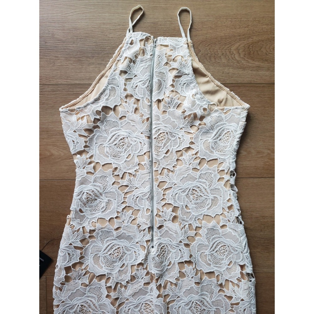 Lulus White Floral Crochet Lace Halter Sheath Dress Nude Lining NWT Large - Picture 11 of 14